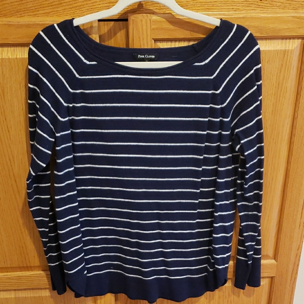 Pink Clover Navy Striped Women's Top